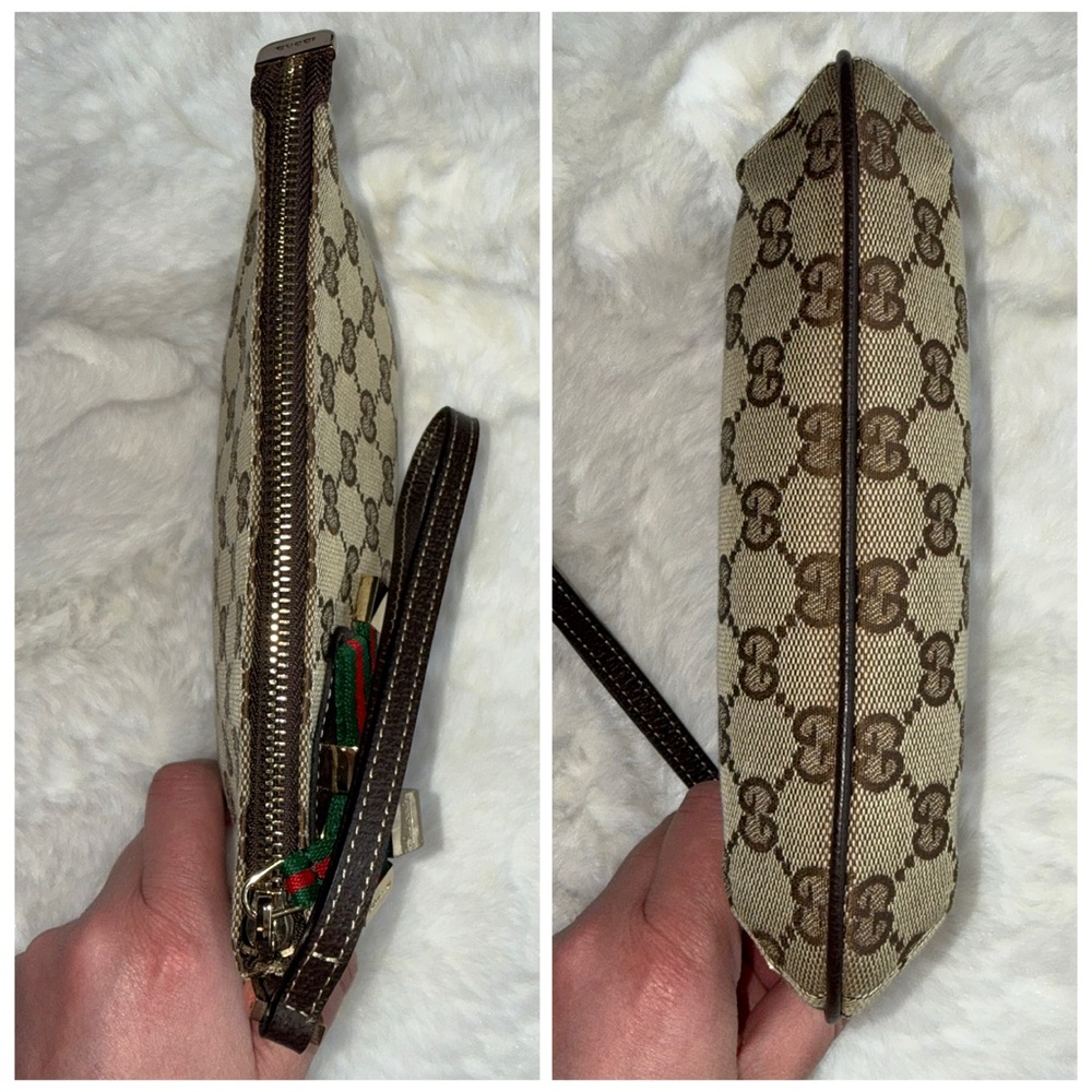 Gucci Beige/Brown GG Canvas Wristlet with Green/Red Bow - Picture 4 of 9